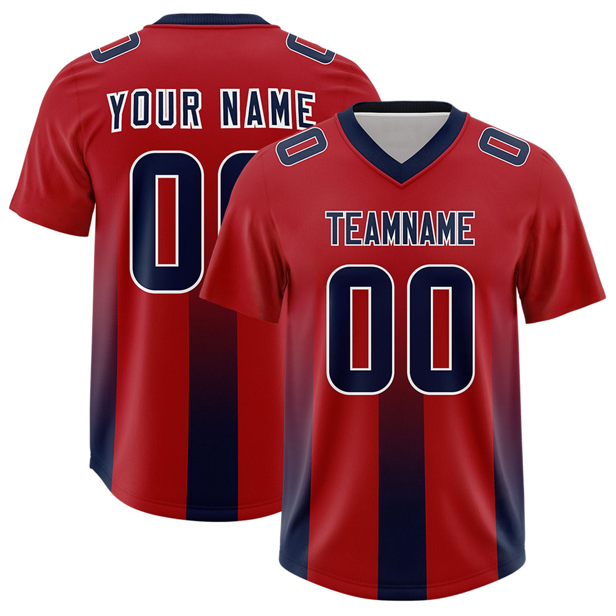 Custom Red Navy Vertical Width Stripe Gradient Fashion Personalized Team American Football Jersey