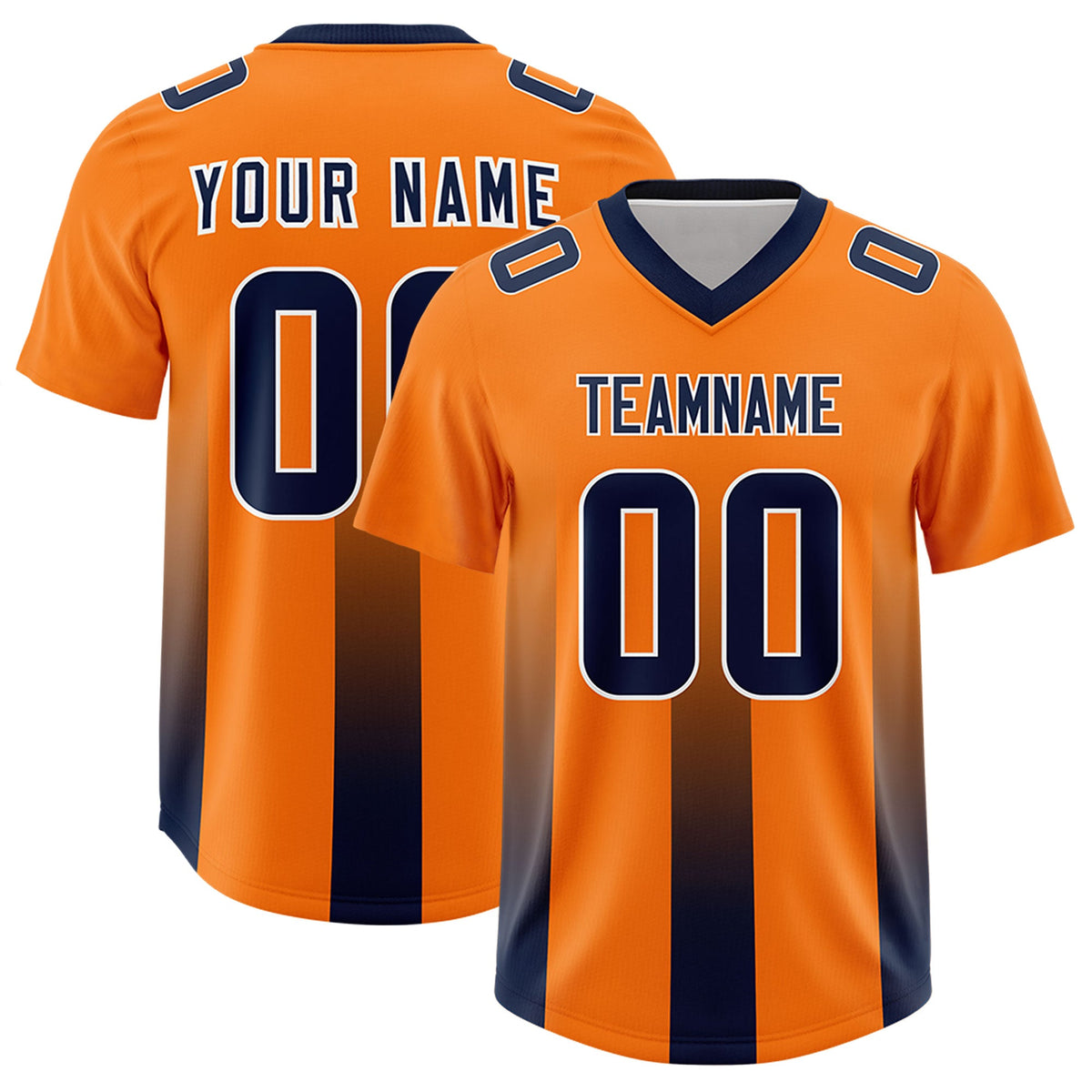 Custom Orange Navy Vertical Width Stripe Gradient Fashion Personalized Team American Football Jersey