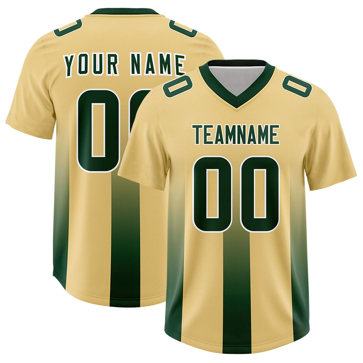 Custom Khaki Green Vertical Width Stripe Gradient Fashion Personalized Team American Football Jersey