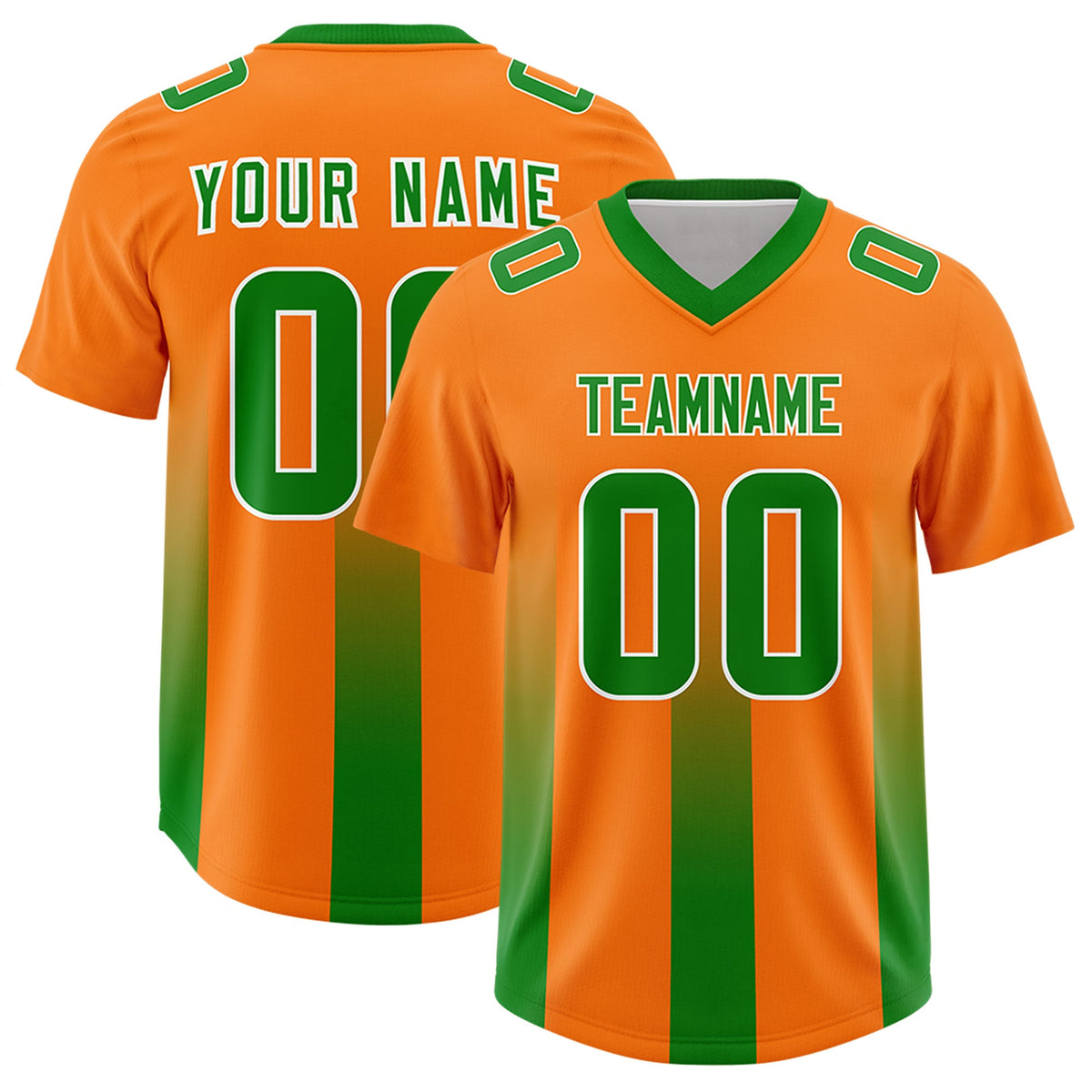 Custom Orange Kelly Green Vertical Width Stripe Gradient Fashion Personalized Team American Football Jersey