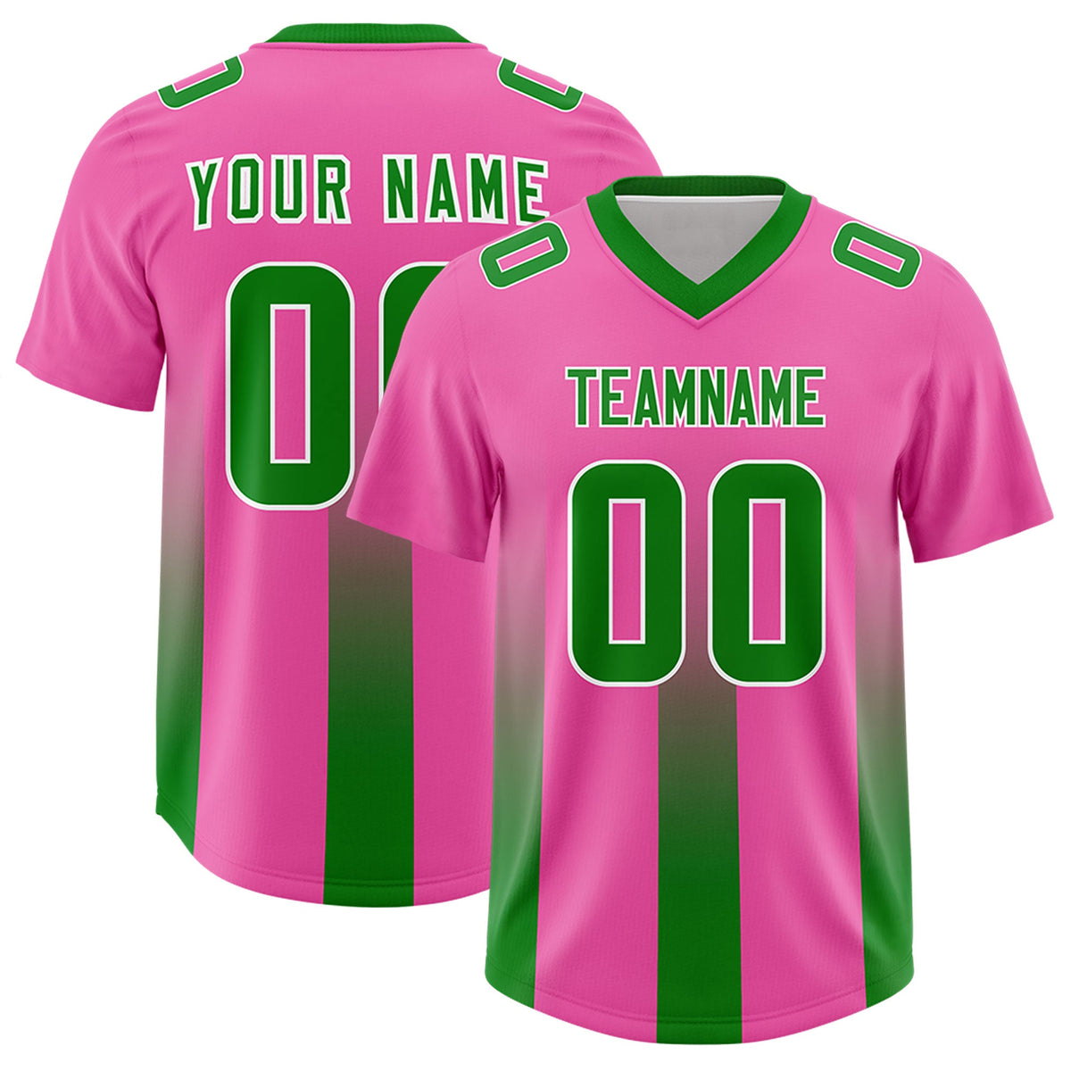 Custom Pink Kelly Green Vertical Width Stripe Gradient Fashion Personalized Team American Football Jersey