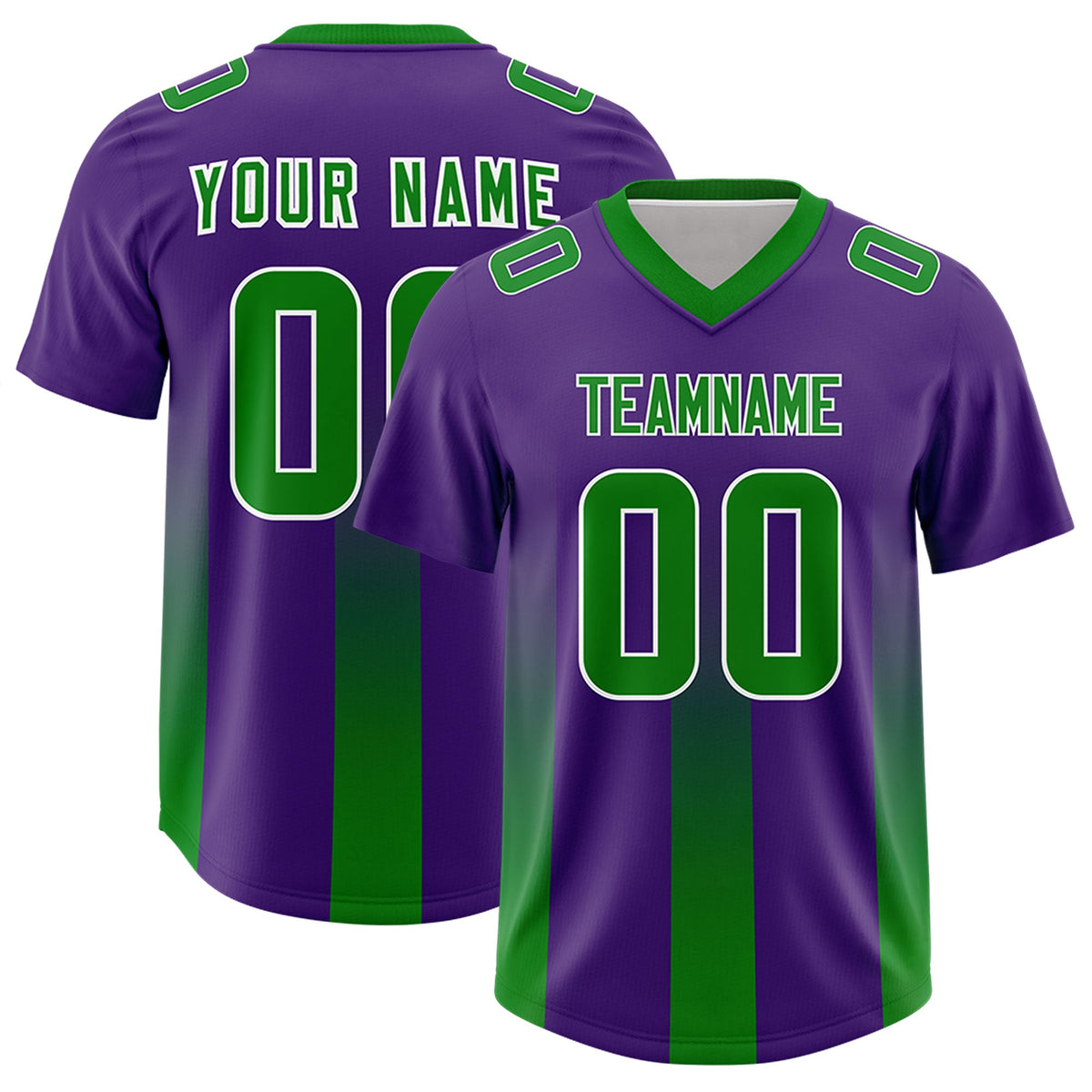 Custom Purple Kelly Green Vertical Width Stripe Gradient Fashion Personalized Team American Football Jersey