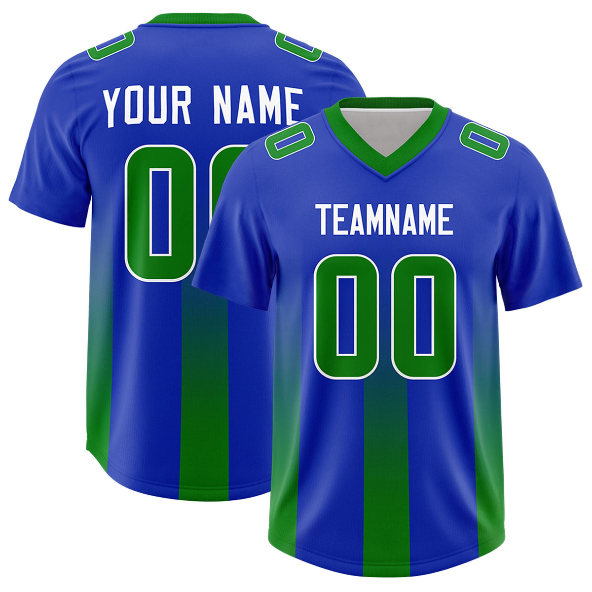Custom Royal Kelly Green Vertical Width Stripe Gradient Fashion Personalized Team American Football Jersey