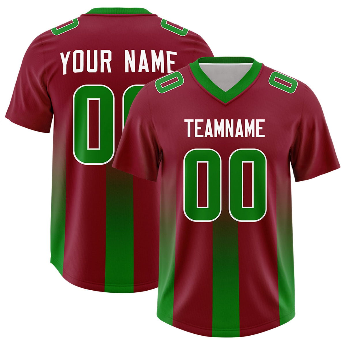 Custom Cardinal Kelly Green Vertical Width Stripe Gradient Fashion Personalized Team American Football Jersey