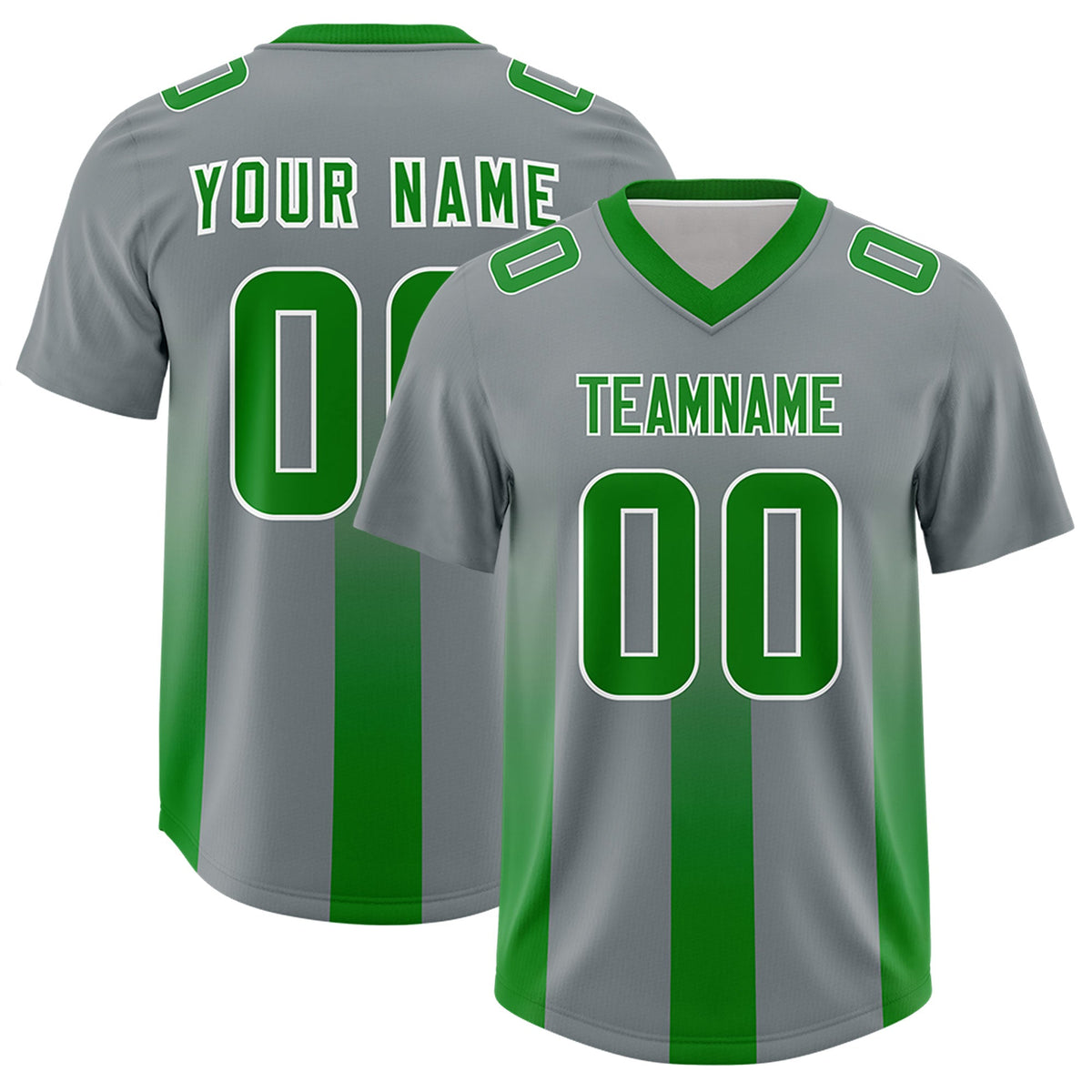 Custom Dark Gray Kelly Green Vertical Width Stripe Gradient Fashion Personalized Team American Football Jersey