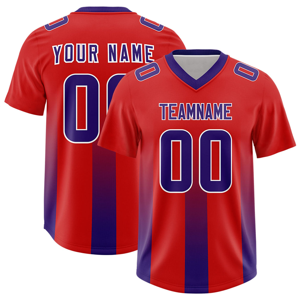 Custom Red Purple Vertical Width Stripe Gradient Fashion Personalized Team American Football Jersey