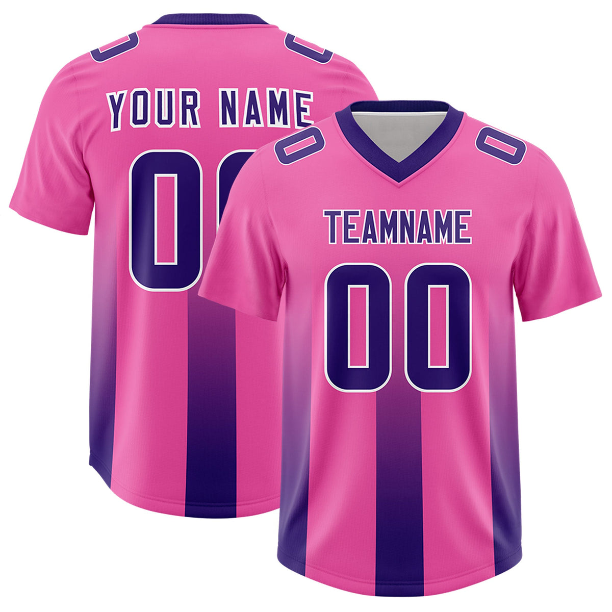 Custom Pink Purple Vertical Width Stripe Gradient Fashion Personalized Team American Football Jersey
