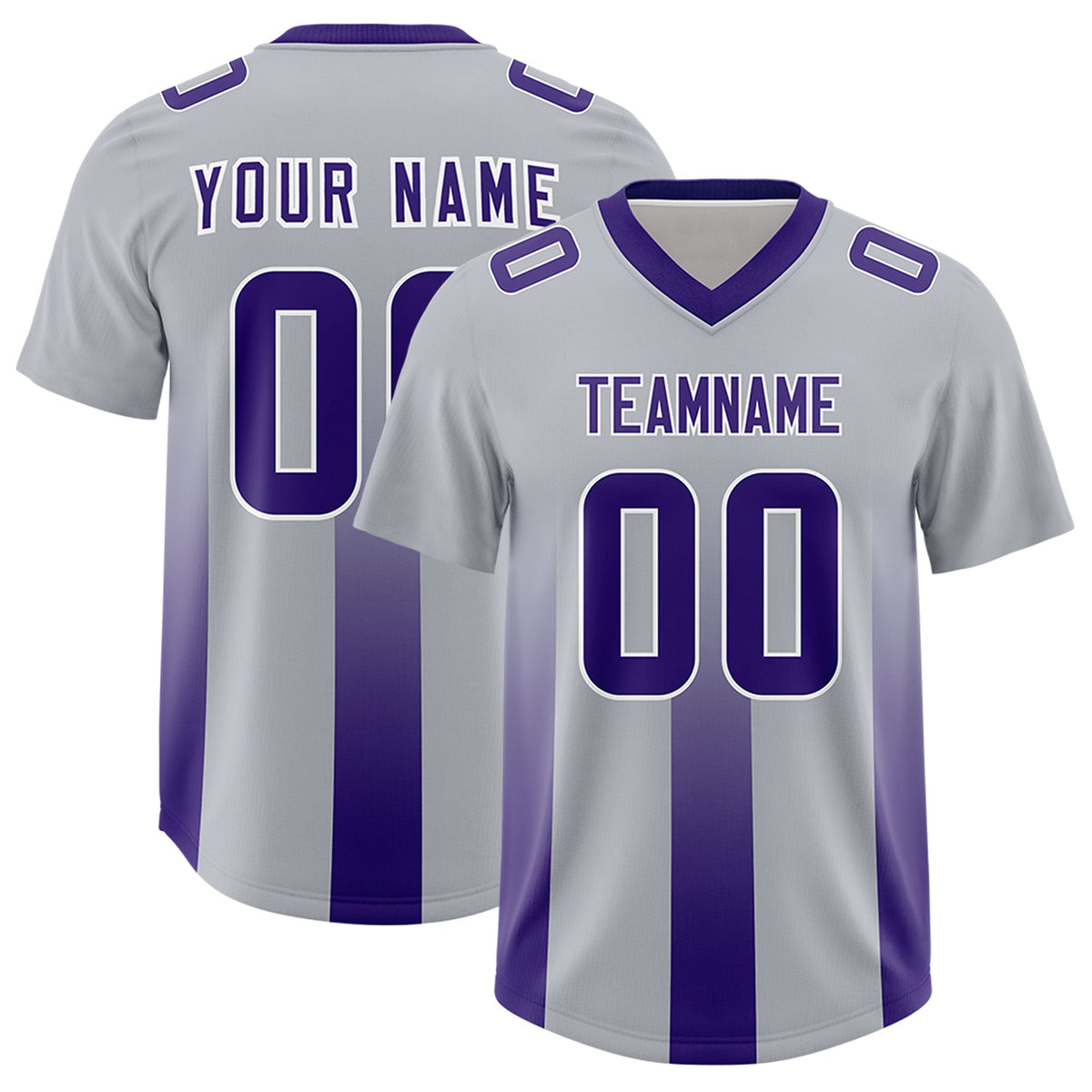 Custom Gray Purple Vertical Width Stripe Gradient Fashion Personalized Team American Football Jersey