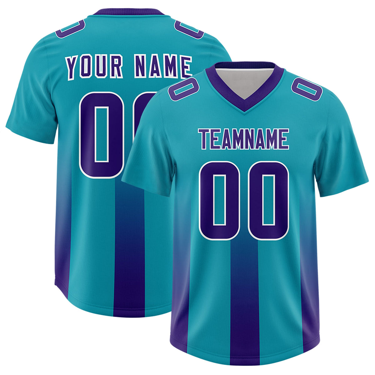 Custom Aqua Purple Vertical Width Stripe Gradient Fashion Personalized Team American Football Jersey