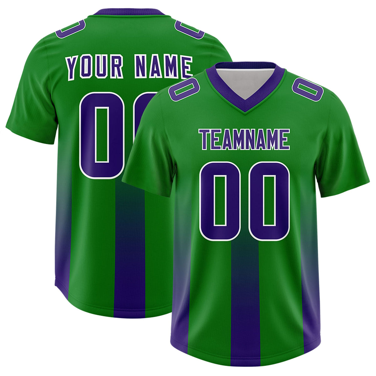 Custom Kelly Green Purple Vertical Width Stripe Gradient Fashion Personalized Team American Football Jersey