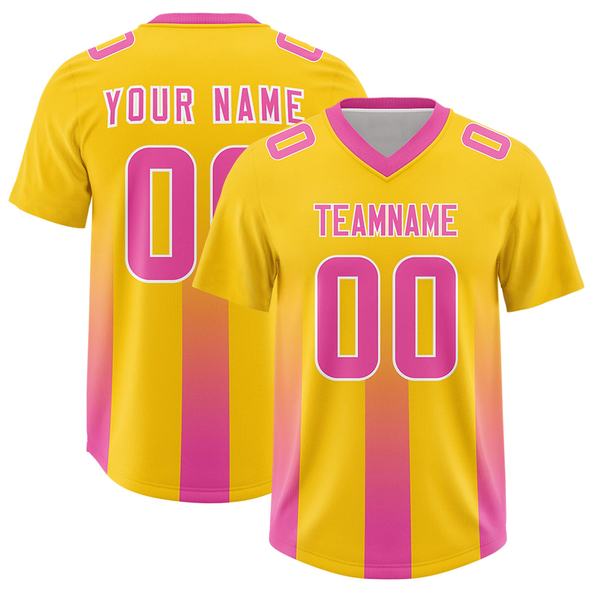 Custom Yellow Pink Vertical Width Stripe Gradient Fashion Personalized Team American Football Jersey