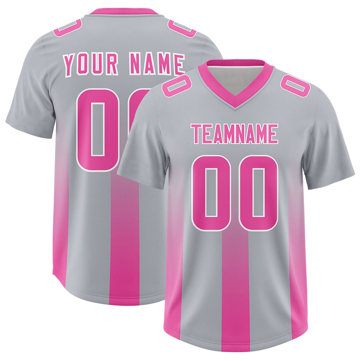 Custom Gray Pink Vertical Width Stripe Gradient Fashion Personalized Team American Football Jersey