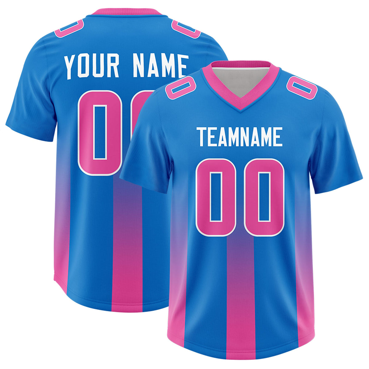 Custom Royal Pink Vertical Width Stripe Gradient Fashion Personalized Team American Football Jersey