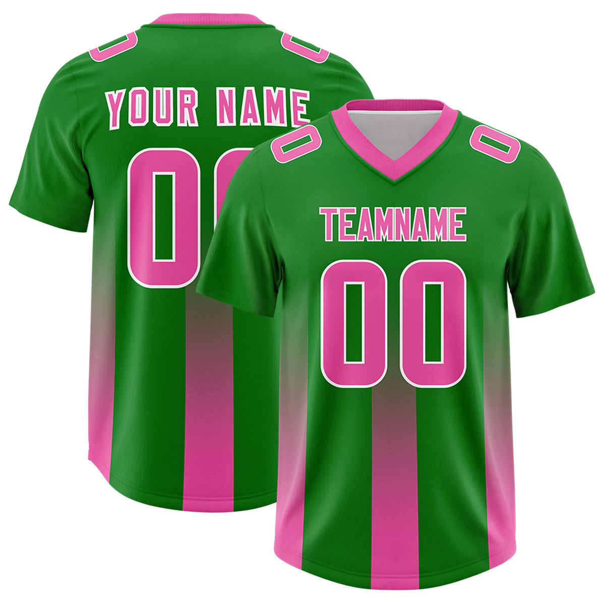Custom Kelly Green Pink Vertical Width Stripe Gradient Fashion Personalized Team American Football Jersey