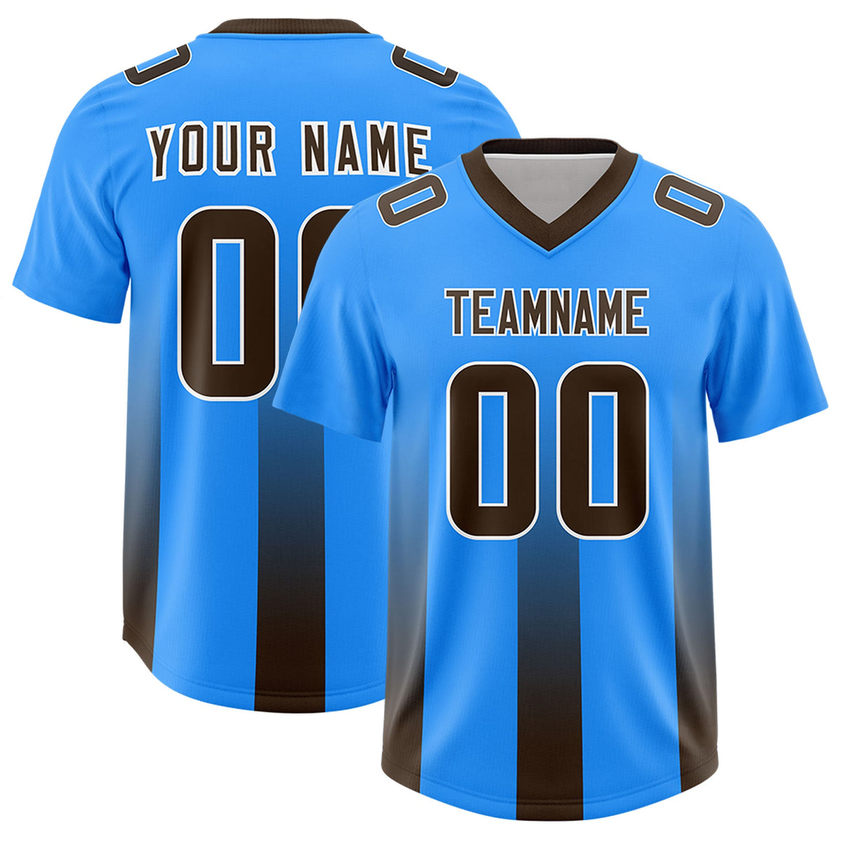 Custom Light Blue Brown Vertical Width Stripe Gradient Fashion Personalized Team American Football Jersey