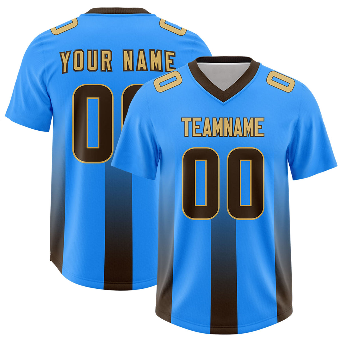 Custom Light Blue Brown Vertical Width Stripe Gradient Fashion Personalized Team American Football Jersey