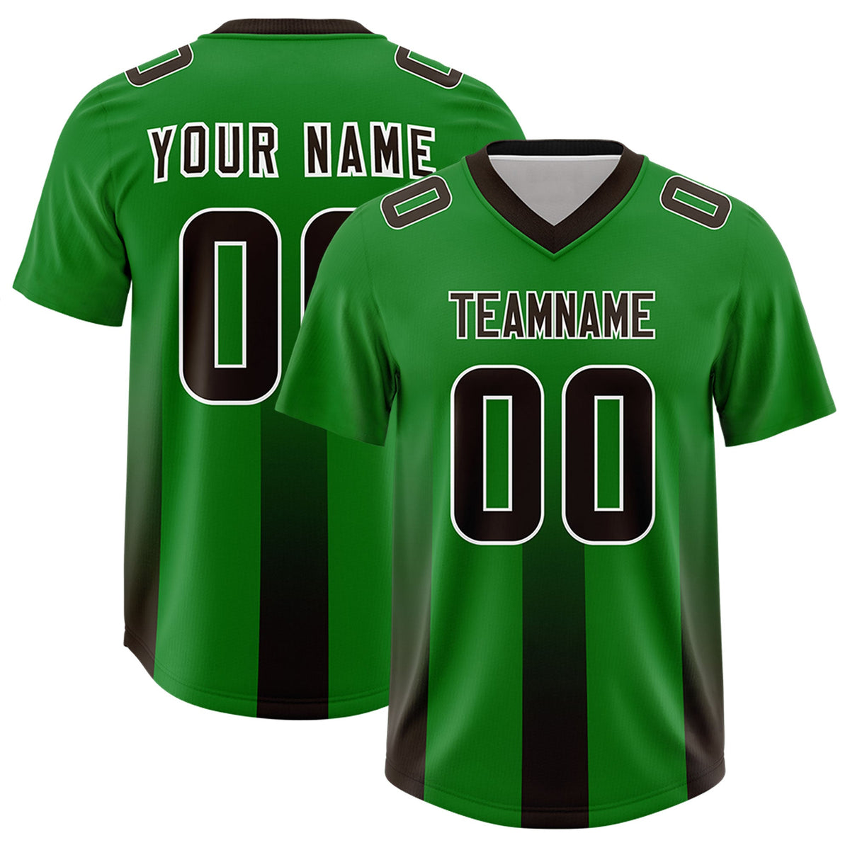 Custom Kelly Green Brown Vertical Width Stripe Gradient Fashion Personalized Team American Football Jersey
