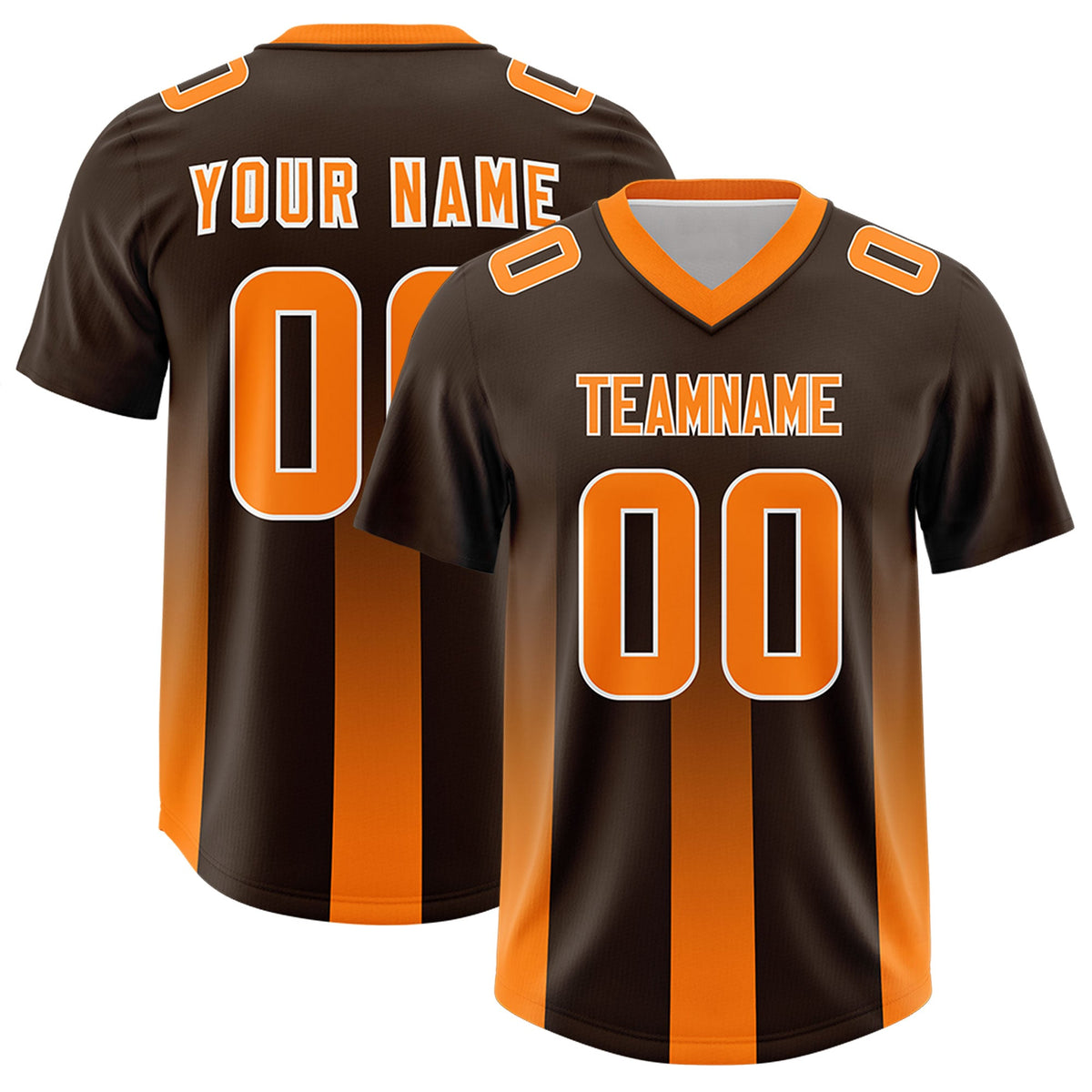 Custom Brown Orange Vertical Width Stripe Gradient Fashion Personalized Team American Football Jersey