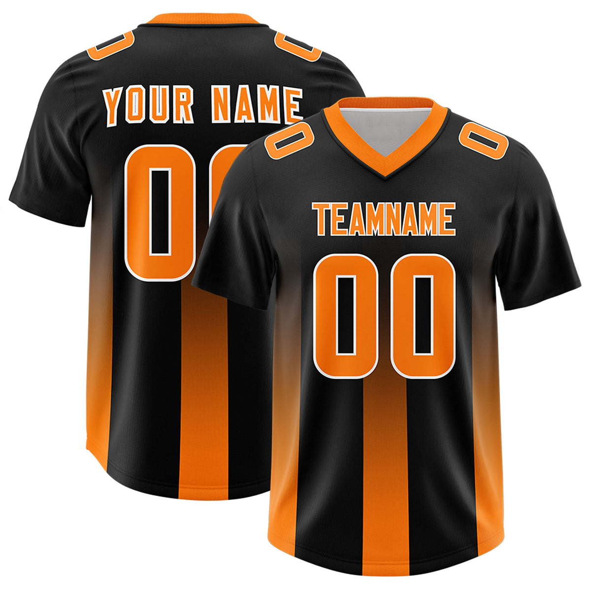 Custom Black Orange Vertical Width Stripe Gradient Fashion Personalized Team American Football Jersey