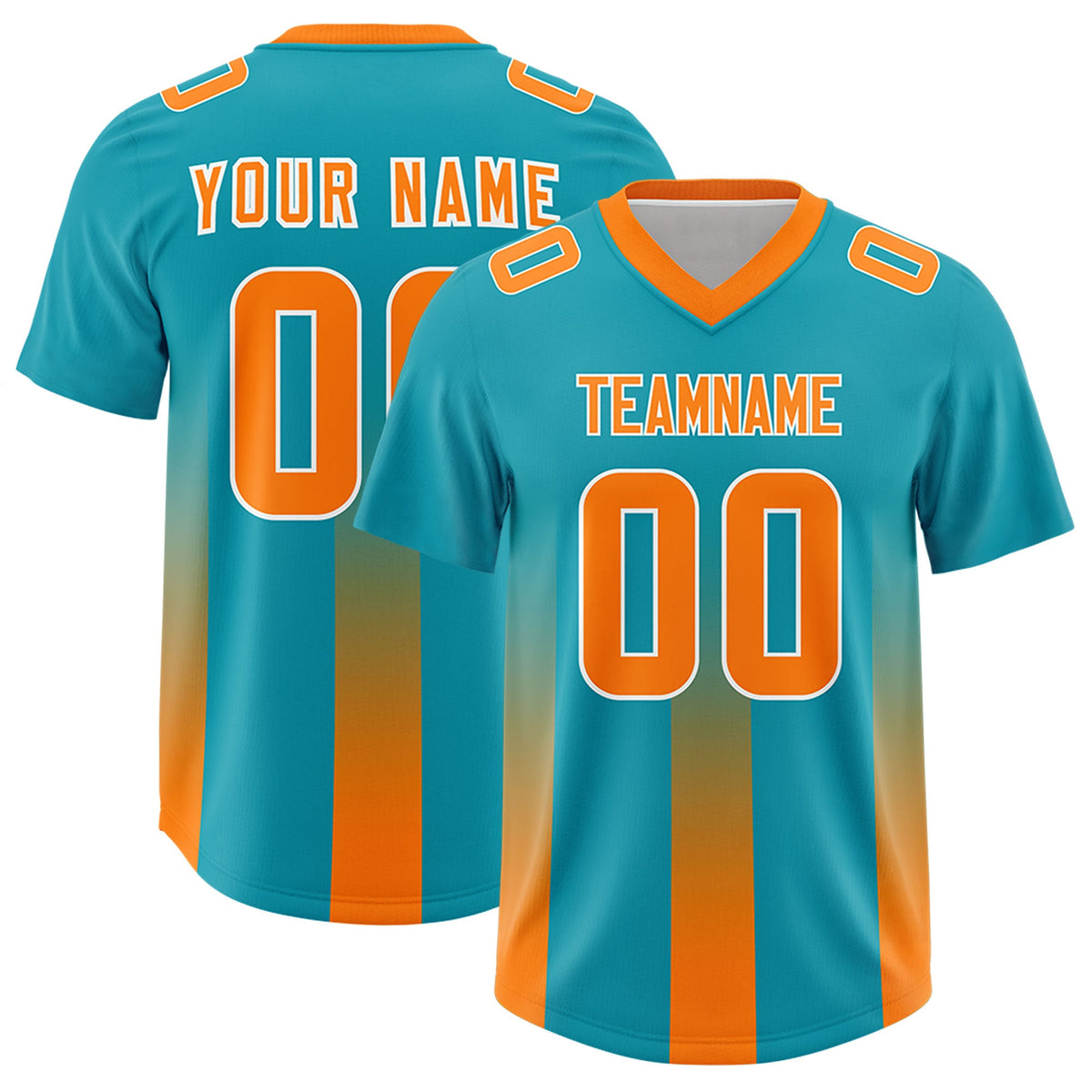 Custom Aqua Orange Vertical Width Stripe Gradient Fashion Personalized Team American Football Jersey