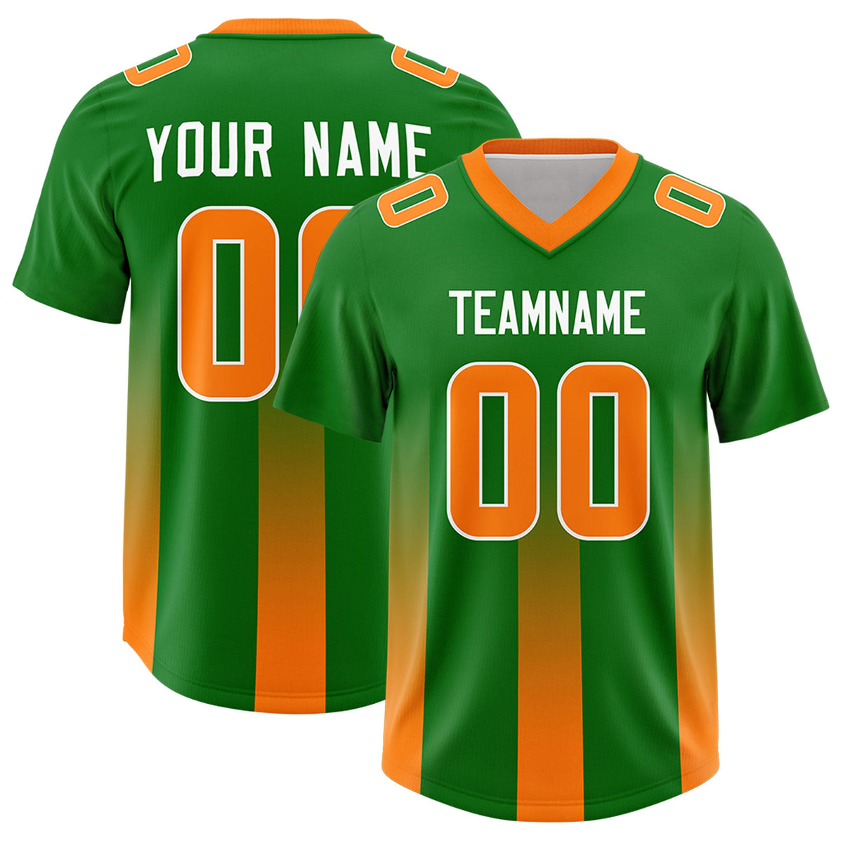 Custom Kelly Green Orange Vertical Width Stripe Gradient Fashion Personalized Team American Football Jersey