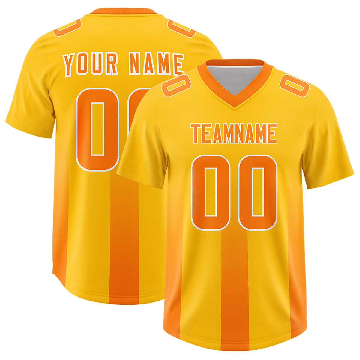 Custom Yellow Orange Vertical Width Stripe Gradient Fashion Personalized Team American Football Jersey