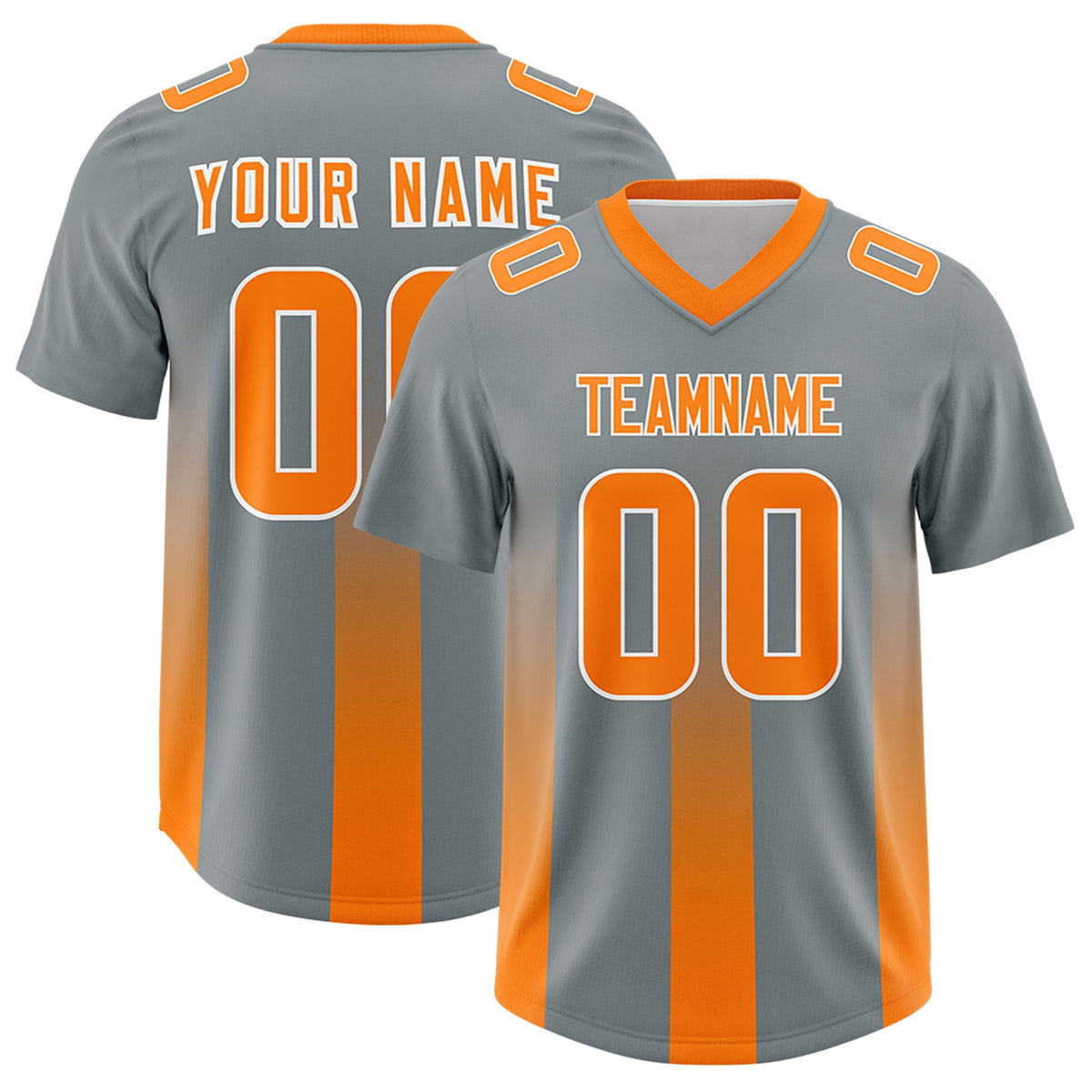 Custom Dark Gray Orange Vertical Width Stripe Gradient Fashion Personalized Team American Football Jersey