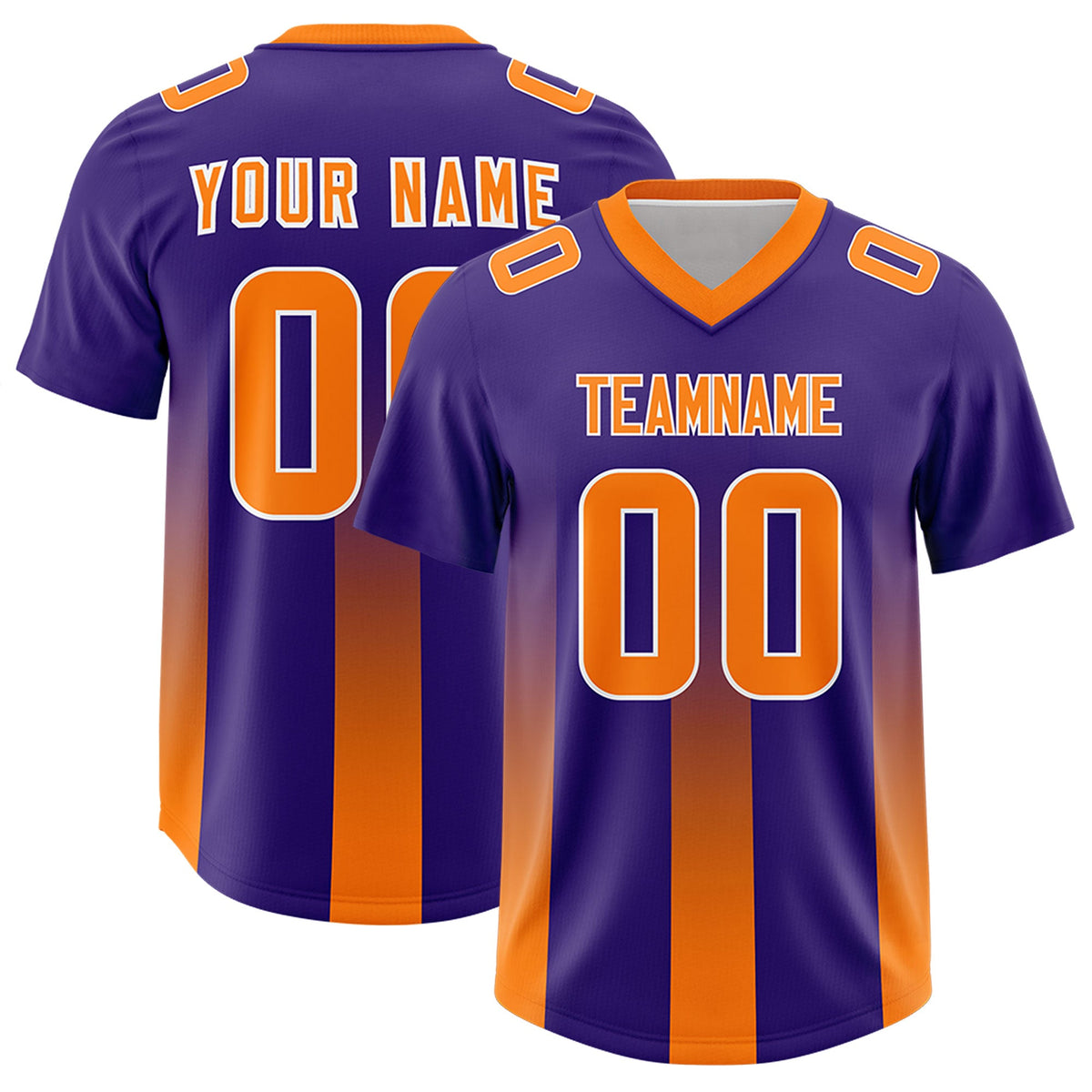 Custom Purple Orange Vertical Width Stripe Gradient Fashion Personalized Team American Football Jersey