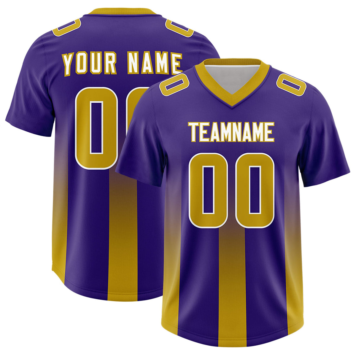 Custom Purple Old Gold Vertical Width Stripe Gradient Fashion Personalized Team American Football Jersey