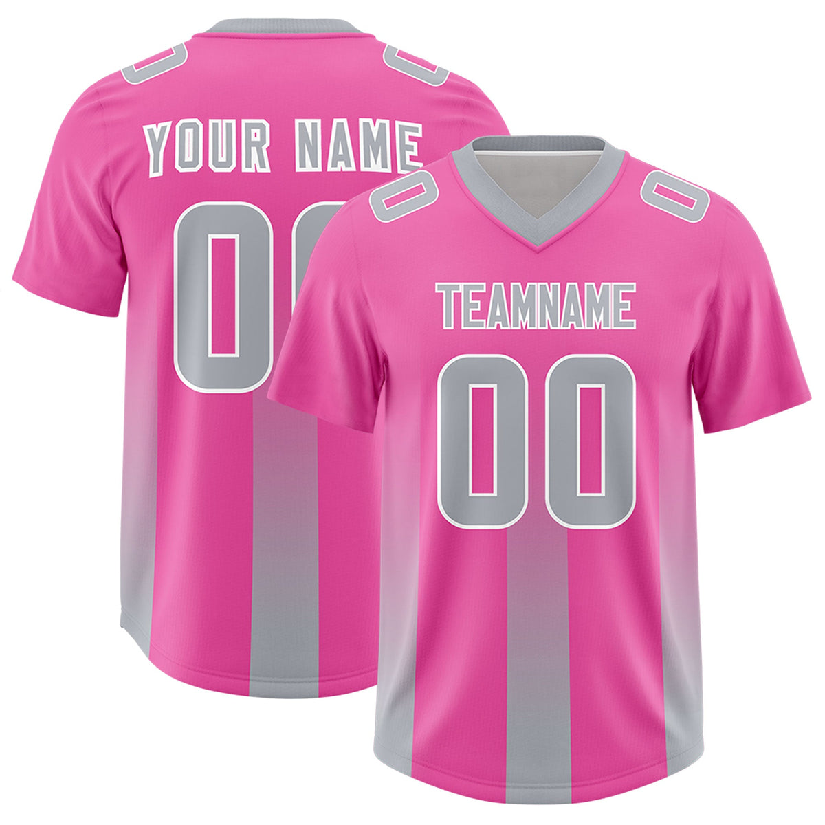 Custom Pink Gray Vertical Width Stripe Gradient Fashion Personalized Team American Football Jersey