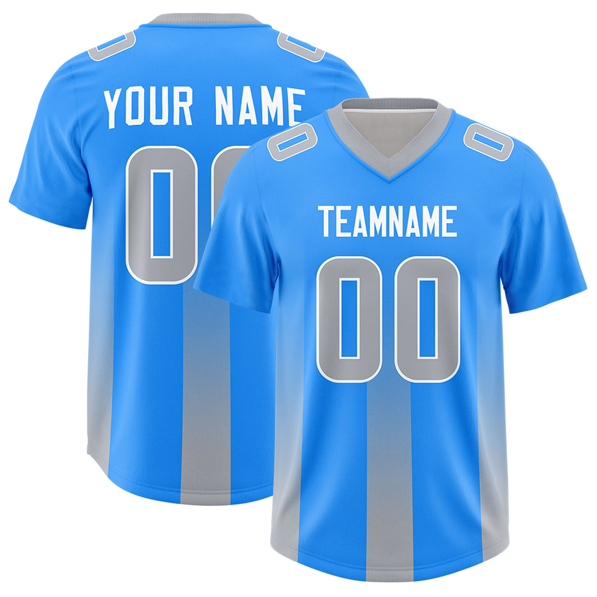 Custom Light Blue Gray Vertical Width Stripe Gradient Fashion Personalized Team American Football Jersey