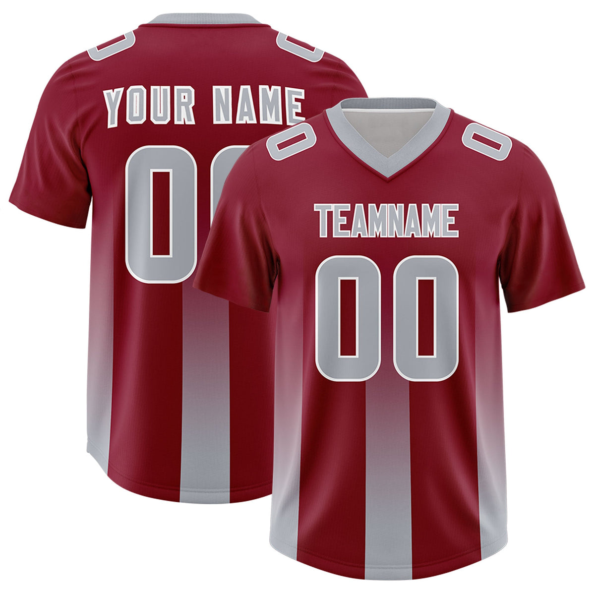 Custom Cardinal Gray Vertical Width Stripe Gradient Fashion Personalized Team American Football Jersey