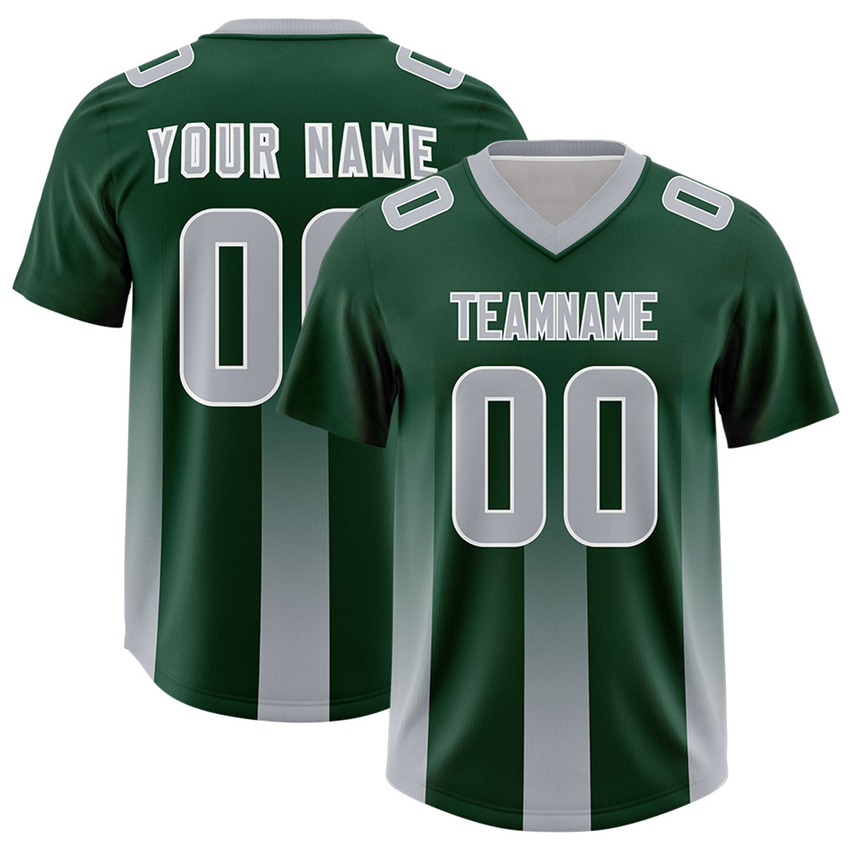 Custom Green Gray Vertical Width Stripe Gradient Fashion Personalized Team American Football Jersey