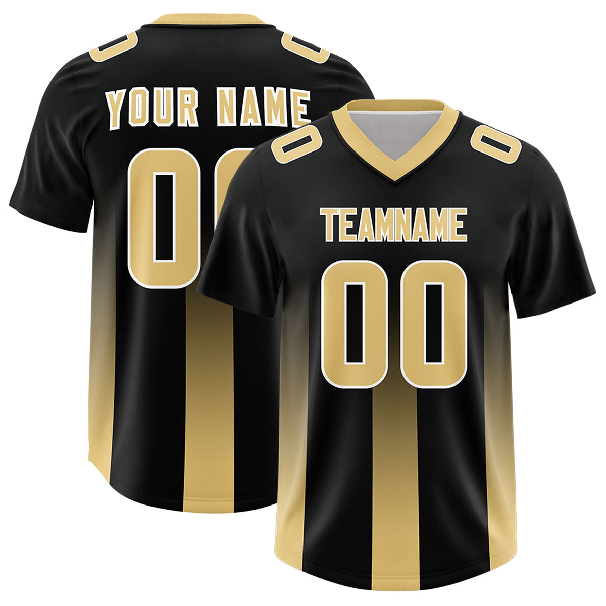 Custom Black Khaki Vertical Width Stripe Gradient Fashion Personalized Team American Football Jersey