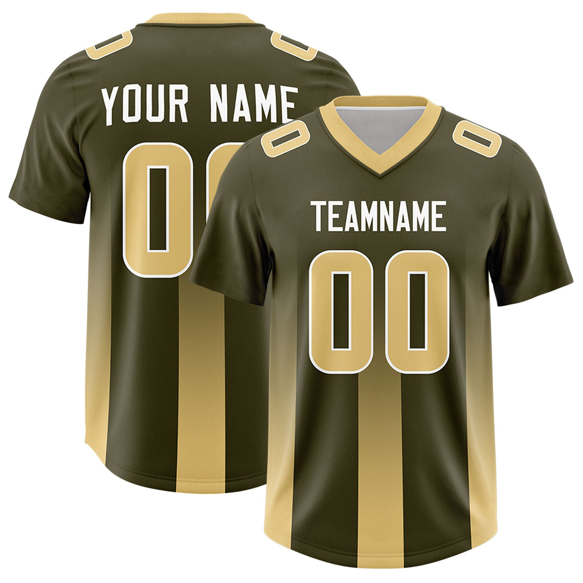 Custom Olive Khaki Vertical Width Stripe Gradient Fashion Personalized Team American Football Jersey