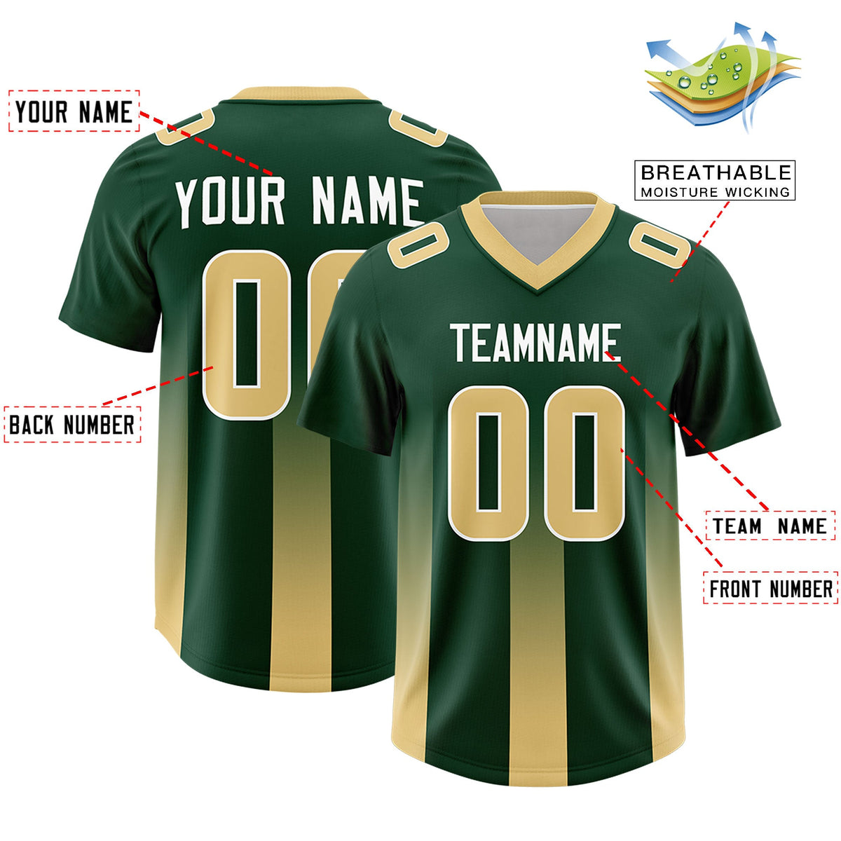 Custom Green Khaki Vertical Width Stripe Gradient Fashion Personalized Team American Football Jersey