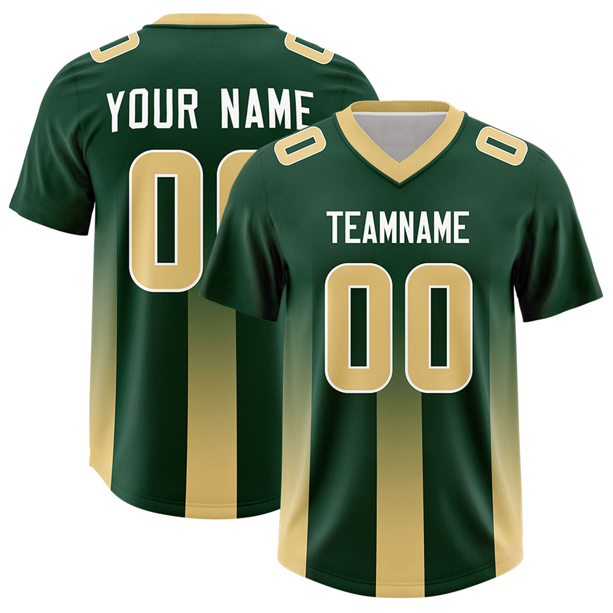 Custom Green Khaki Vertical Width Stripe Gradient Fashion Personalized Team American Football Jersey
