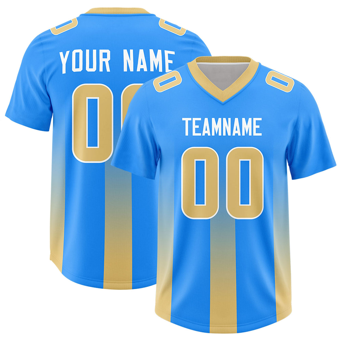 Custom Light Blue Khaki Vertical Width Stripe Gradient Fashion Personalized Team American Football Jersey