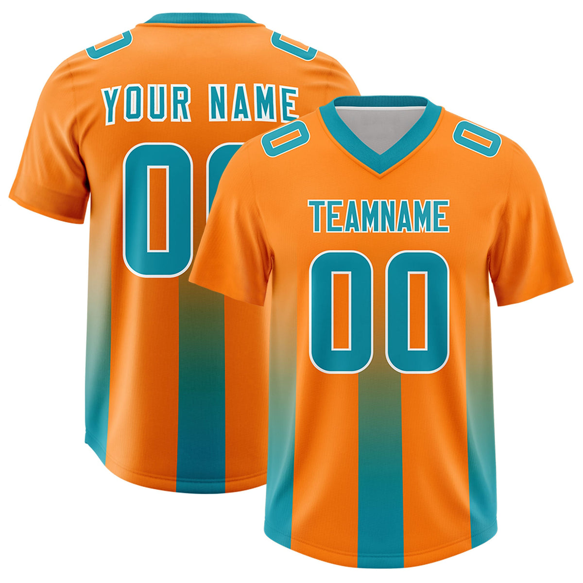 Custom Orange Aqua Vertical Width Stripe Gradient Fashion Personalized Team American Football Jersey