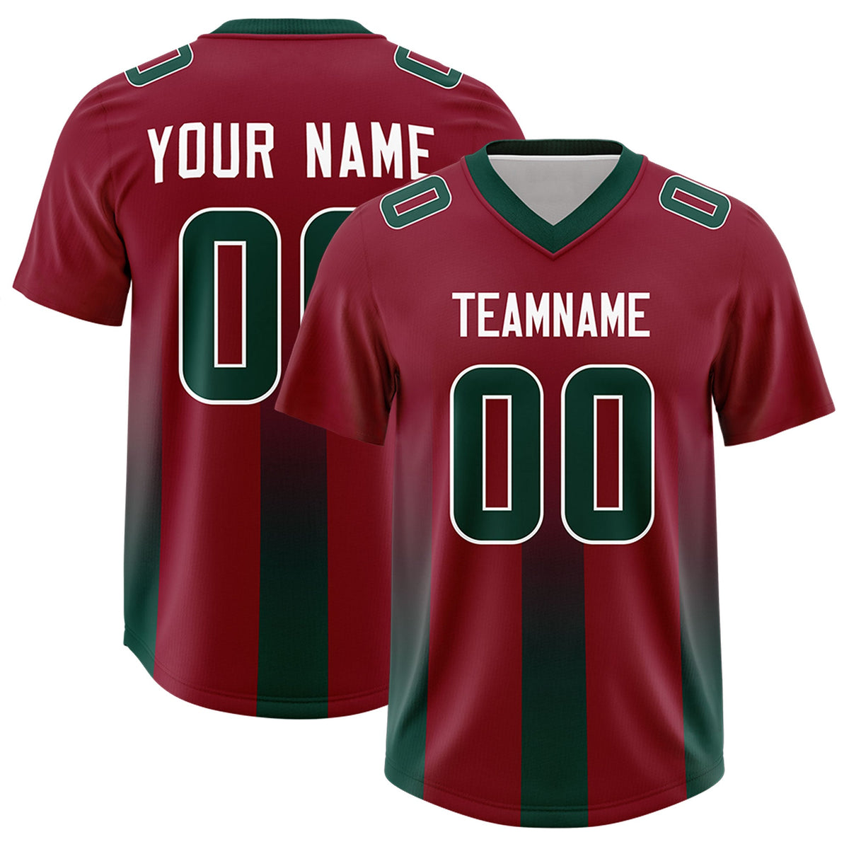 Custom Cardinal Midnight Green Vertical Width Stripe Gradient Fashion Personalized Team American Football Jersey