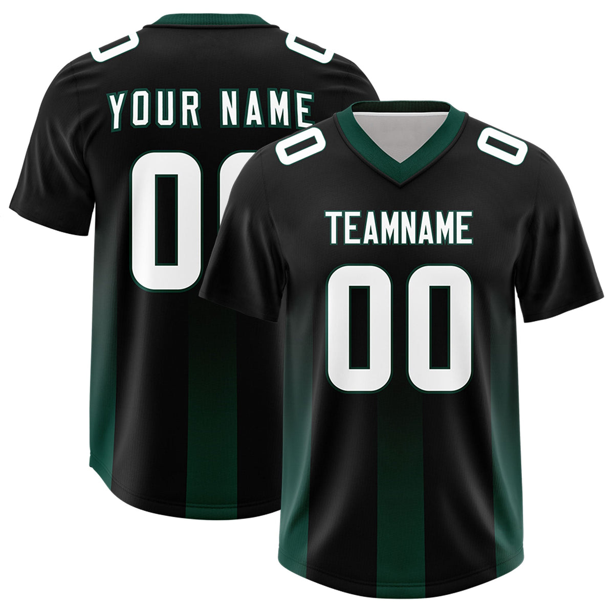 Custom Black Midnight Green Vertical Width Stripe Gradient Fashion Personalized Team American Football Jersey