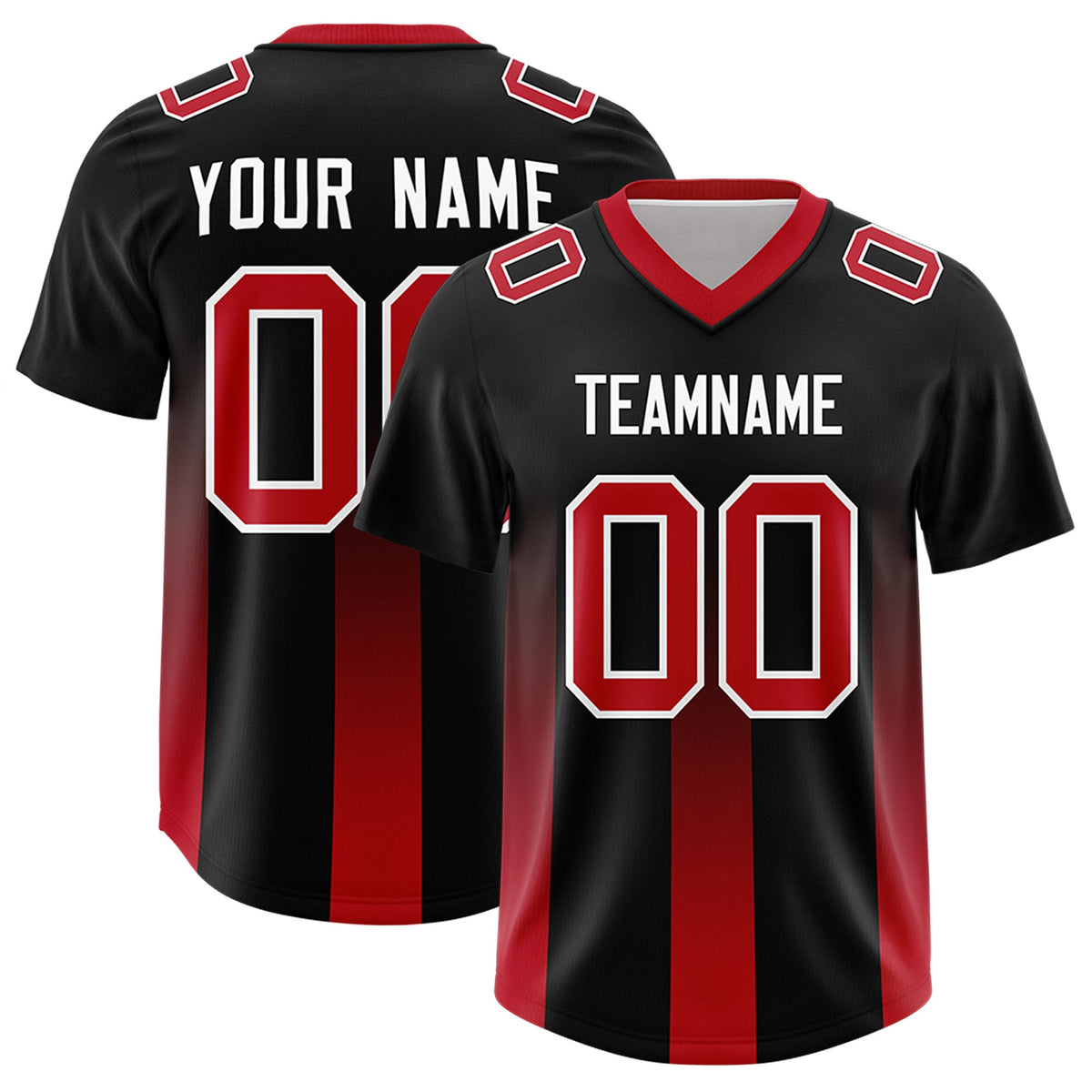 Custom Black Red Vertical Width Stripe Gradient Fashion Personalized Team American Football Jersey