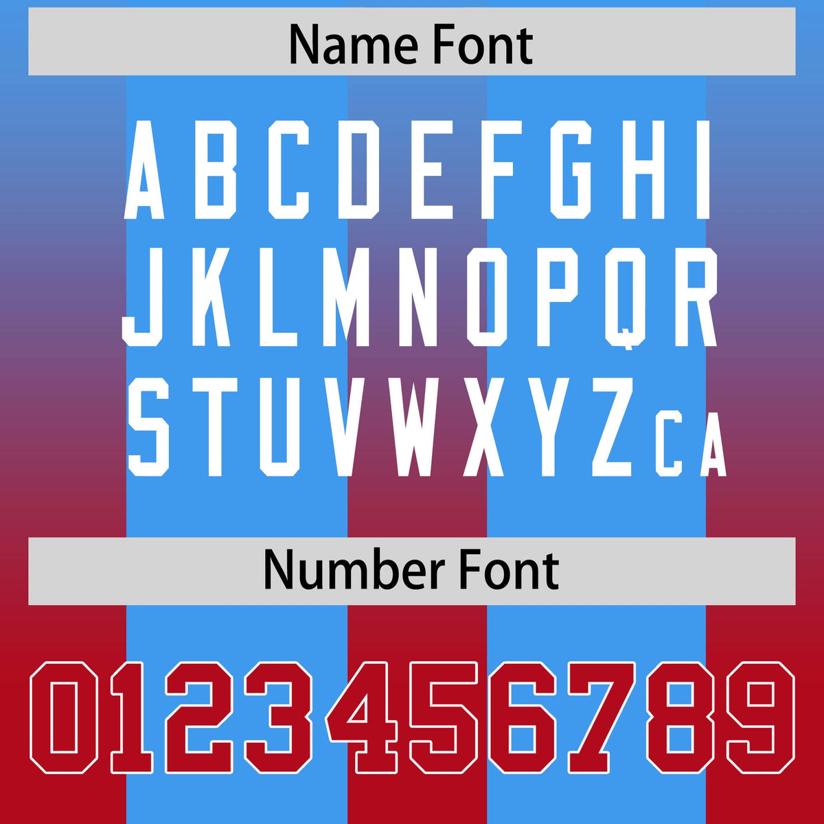 Custom Light Blue Red Vertical Width Stripe Gradient Fashion Personalized Team American Football Jersey