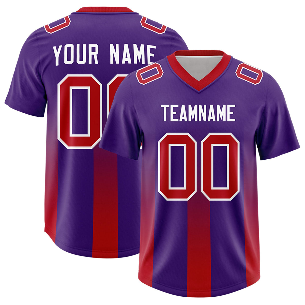 Custom Purple Red Vertical Width Stripe Gradient Fashion Personalized Team American Football Jersey