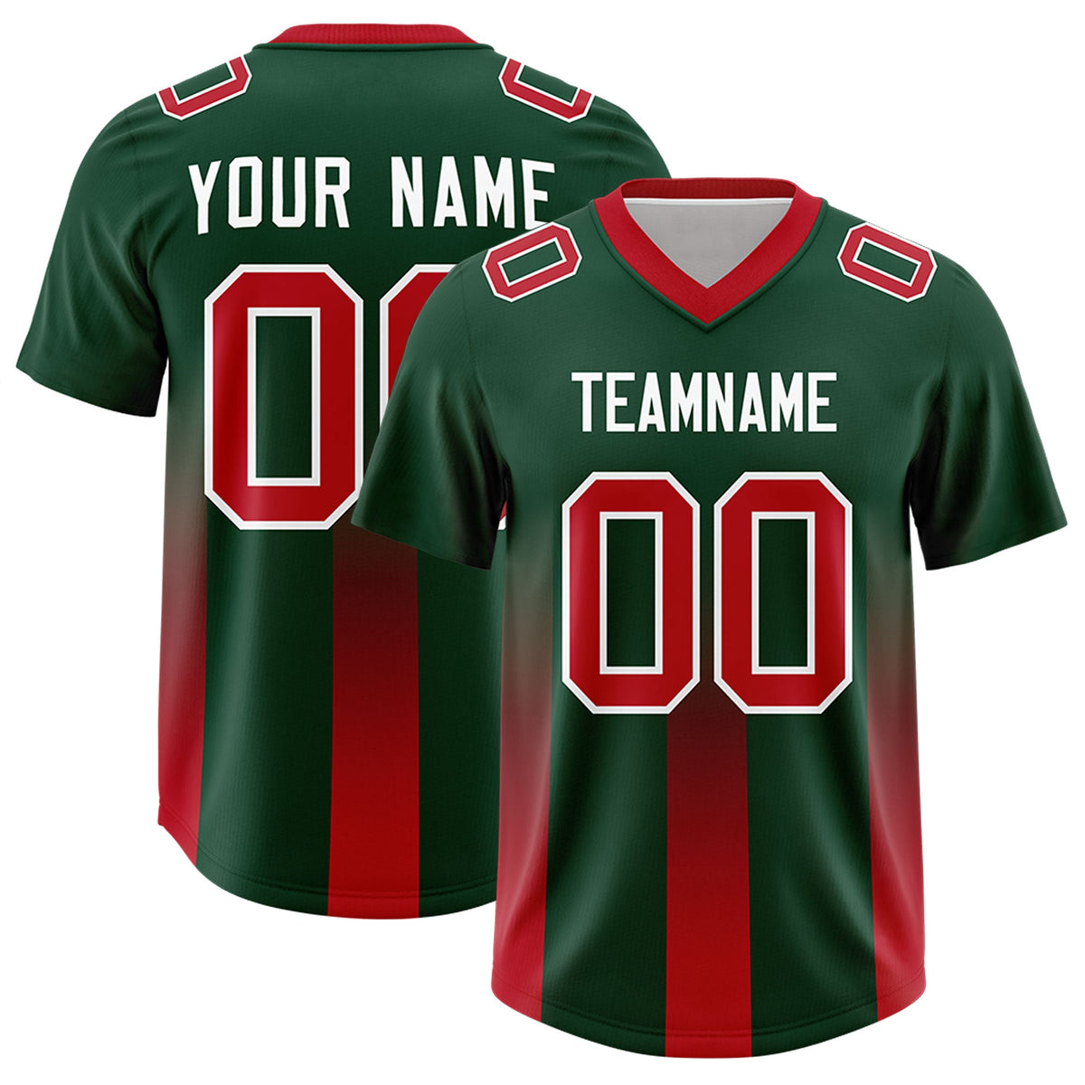 Custom Green Red Vertical Width Stripe Gradient Fashion Personalized Team American Football Jersey
