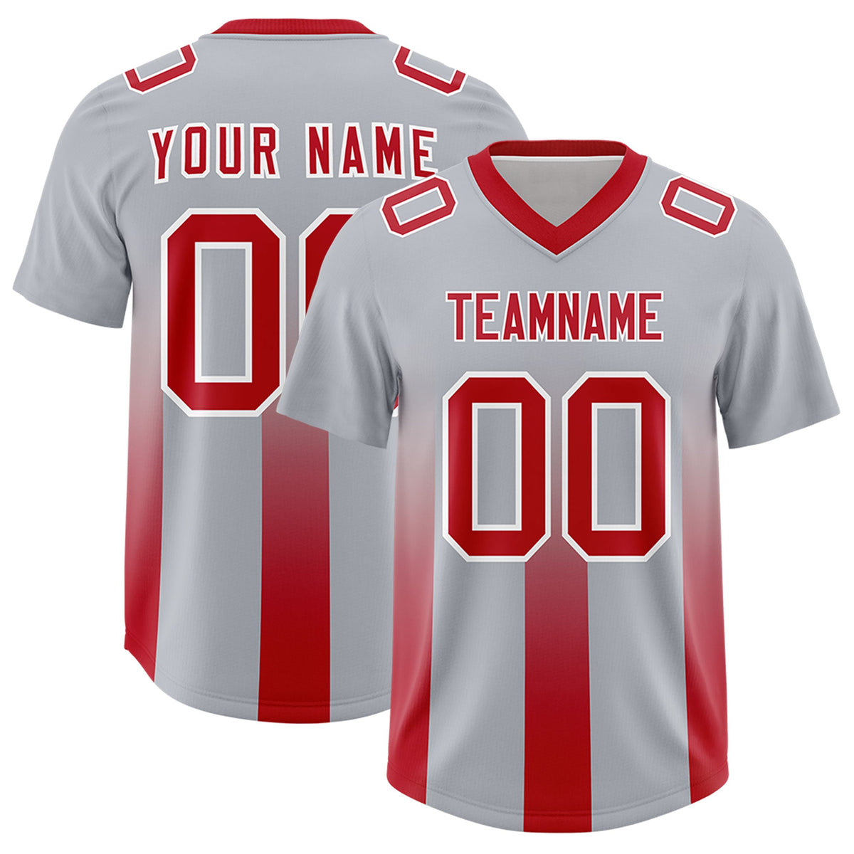 Custom Gray Red Vertical Width Stripe Gradient Fashion Personalized Team American Football Jersey