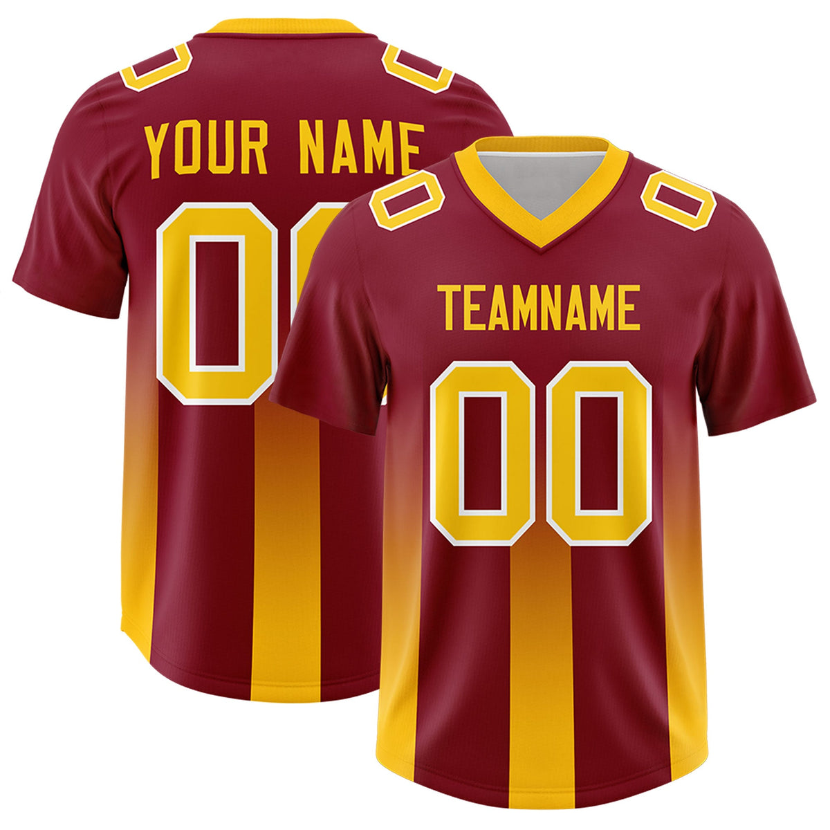 Custom Cardinal Yellow Vertical Width Stripe Gradient Fashion Personalized Team American Football Jersey