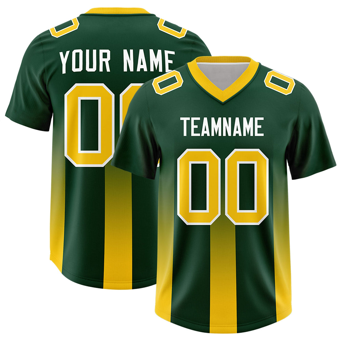 Custom Green Yellow Vertical Width Stripe Gradient Fashion Personalized Team American Football Jersey