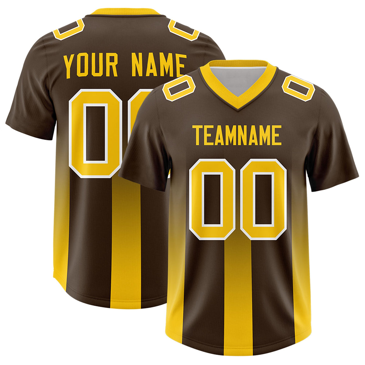 Custom Brown Yellow Vertical Width Stripe Gradient Fashion Personalized Team American Football Jersey