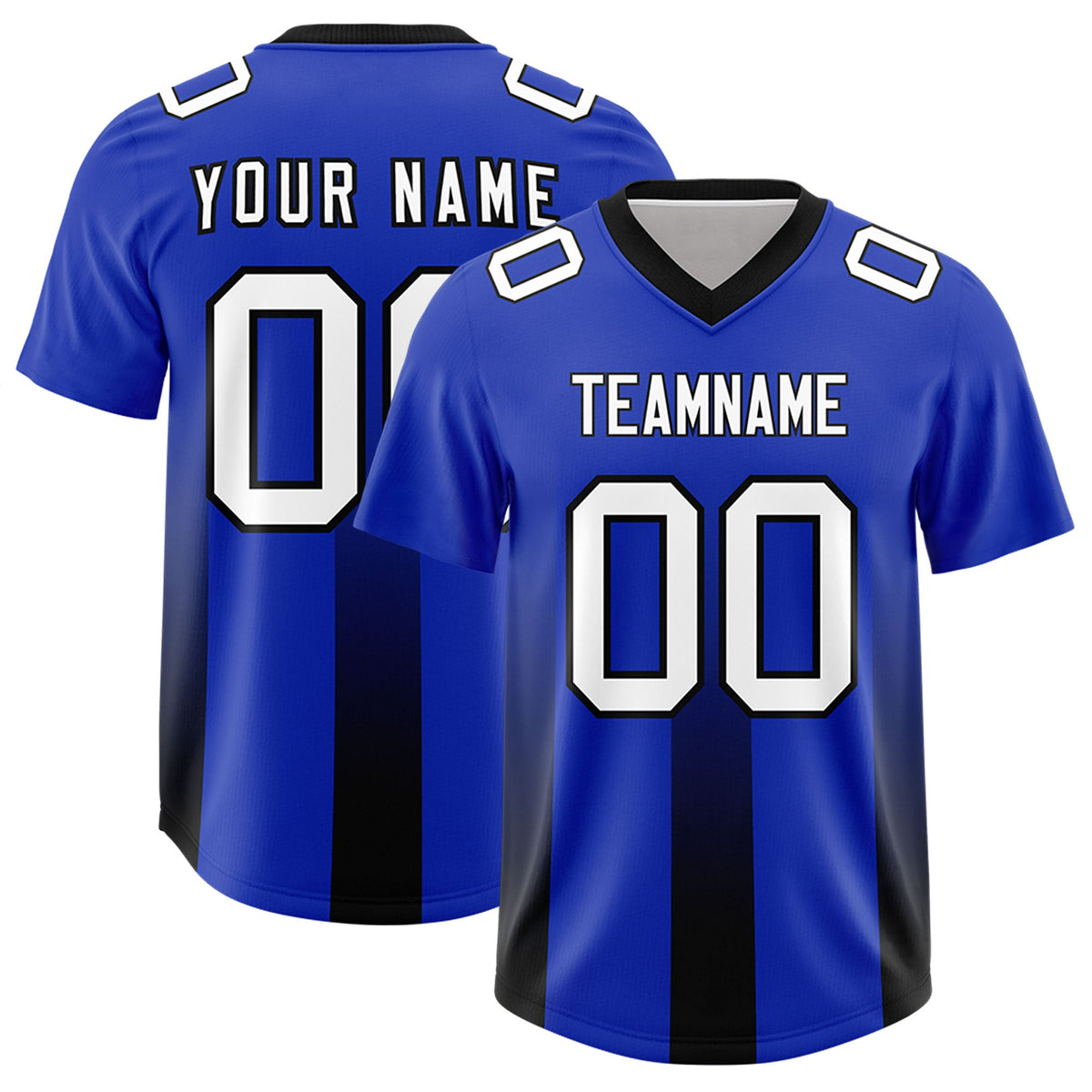 Custom Royal Black Vertical Width Stripe Gradient Fashion Personalized Team American Football Jersey